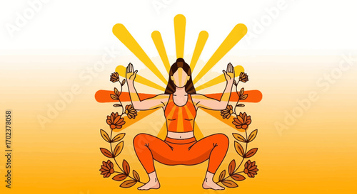 Illustration of Serene Female in Yoga Pose, Emblem of Harmony and Inner Sunshine