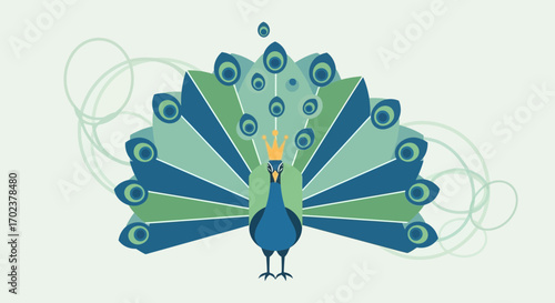 Illustrative Peacock With Crown Displaying Its Splendor on a Light Background