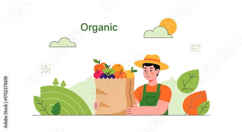 Farmer Presenting Organic Fruits from Farm to Promote a Fresh and Healthy Lifestyle