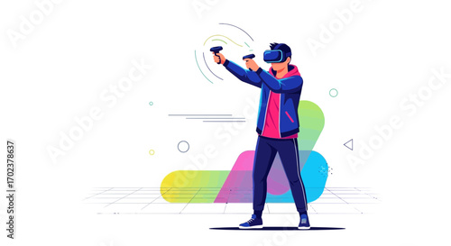 Immersive Gaming: Contemporary Illustration of Virtual Reality Experience In A Modern Style