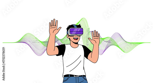 Immersive World: Enthusiastic Individual in Virtual Reality, Experiencing Augmented Reality