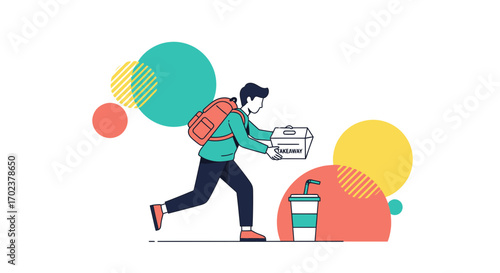 Fast Delivery Service In Modern Design Illustration, Takeaway Food Delivery Concept