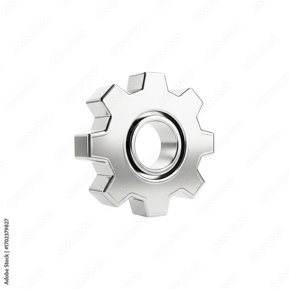 Obraz premium Silver gear cogwheel mechanism engineering technology settings machine part industrial design concept render on transparent background