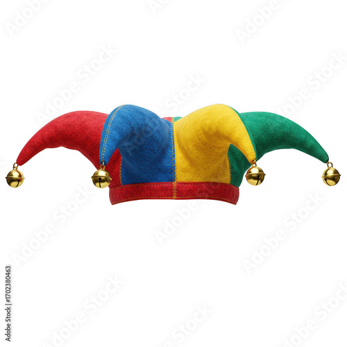 Colorful jester hat with bells a festive accessory for parties and celebrations transparent background