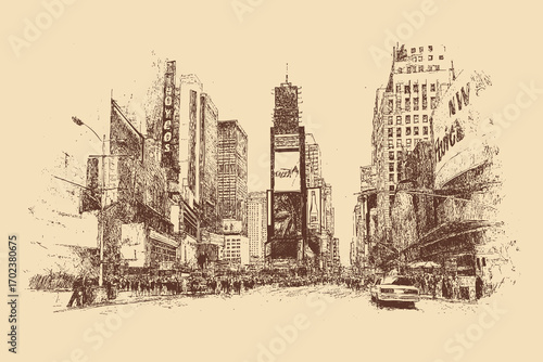 Times Square, New York illustration in a vintage style. This vector illustration can be used in any size you like for advertising, logos, and other work.