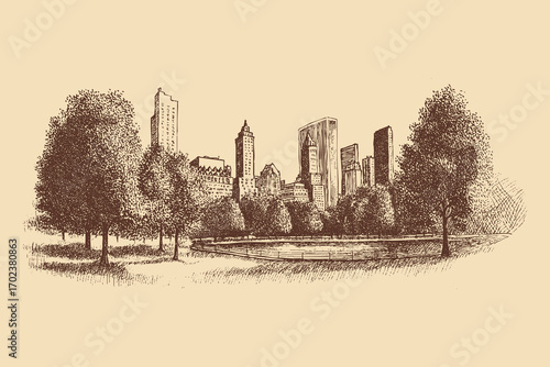 Central Park, New York illustration in a vintage style. This vector illustration can be used in any size you like for advertising, logos, and other work.