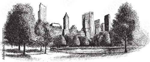 Central Park, New York illustration on a white background. This vector illustration can be used in any size you like for advertising, logos, and other work.