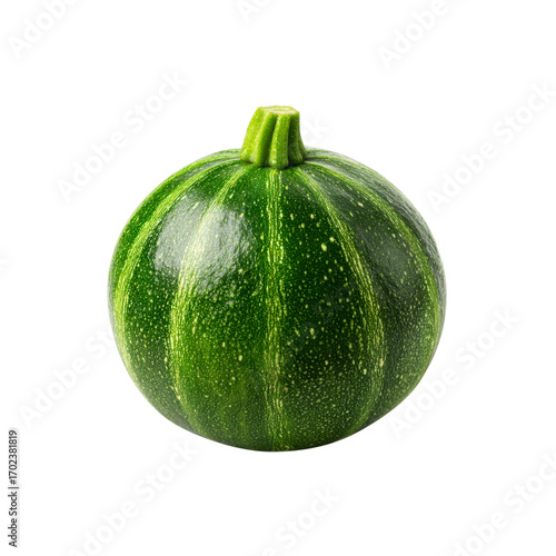 Single Round Green Zucchini Squash on Black Background