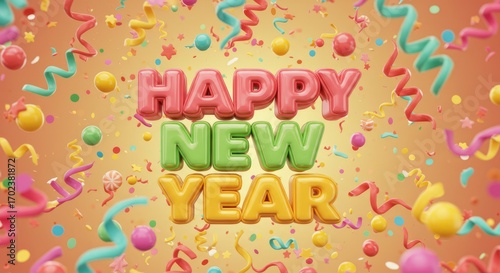 Colorful candy style 3D lettering  Happy New Year
