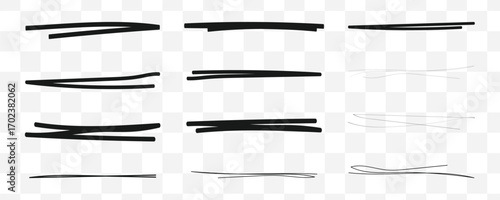 Set of hand drawn marker line vector illustration design element, grunge strokes, doodle lines underline scribble. Eps 10.