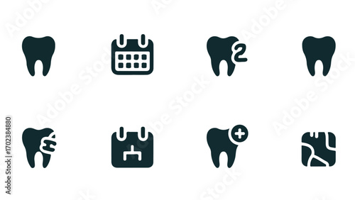 Braces & Aligner Tracker UI Icons – Minimal Vector for Orthodontic App, Adjustment Log & Progress