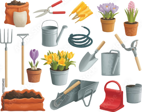set of gardening tools