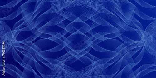 Abstract glowing wave lines on dark blue background. Dynamic wave pattern. Modern flowing wavy lines. Futuristic technology concept. Suit for banner, poster, cover, brochure, flyer, website