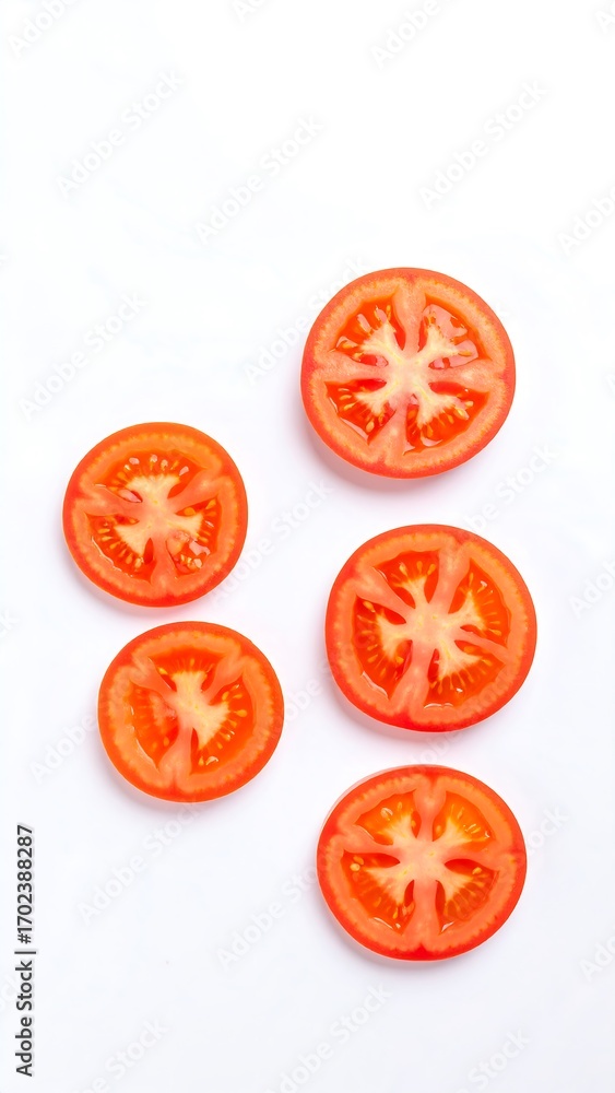 Fototapeta premium Tomato slices arranged on white background