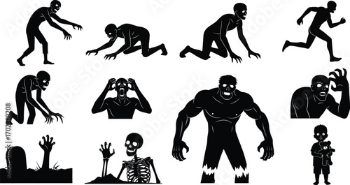 Spooky zombies editable vector illustration icons 