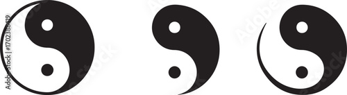 Set of yin and yang symbols. Vector illustration. Vector set of black and white yin and yang symbols isolated on a white background.
