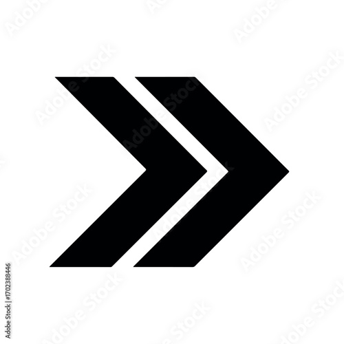 Modern Black Silhouette Right Arrow Vector Icon for Navigation and Instruction on Clean White Background, Minimalist UI/UX Design Element