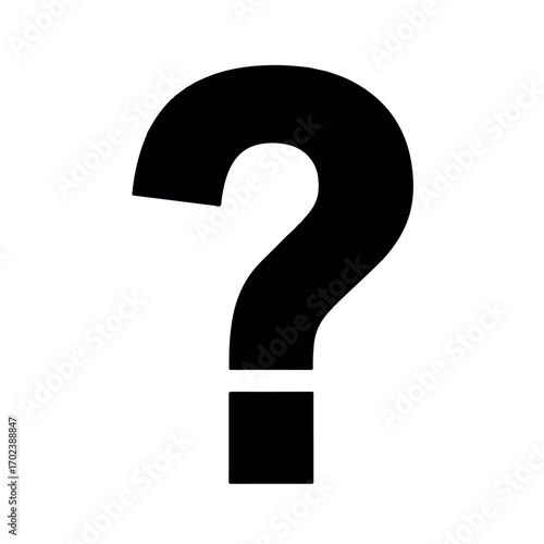 Black Question Mark Vector Icon - Flat 2D Help and Information Silhouette Symbol for Support and FAQ Sections on White