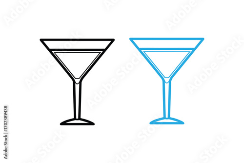 two elegant cocktail glasses outlined in black blue silhouette