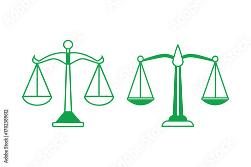 justice scales depicted in green outline silhouette
