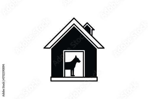 a dog stands at doorway of house silhouette