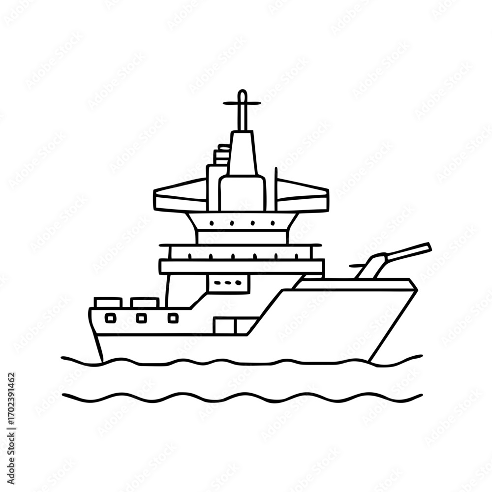 Fototapeta premium illustration of a military warship sailing on the water
