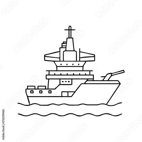  illustration of a military warship sailing on the water