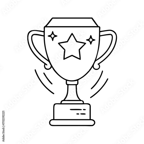 Simple line art trophy illustration with stars, symbolizing achievement and success