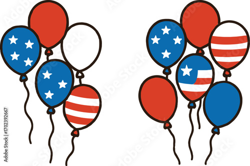 American Flag-Themed Balloon Silhouette Vector in Black Featuring Stars and Stripes for Patriotic Celebrations and Holiday Decor