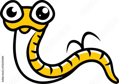 Curious cartoon worm with big eyes wiggling happily