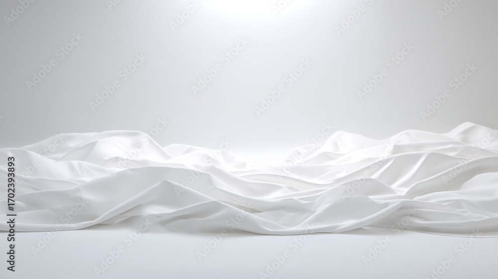 Fototapeta premium Elegant White Fabric Backdrop with Soft Folds and Clean Presentation for Product Photography