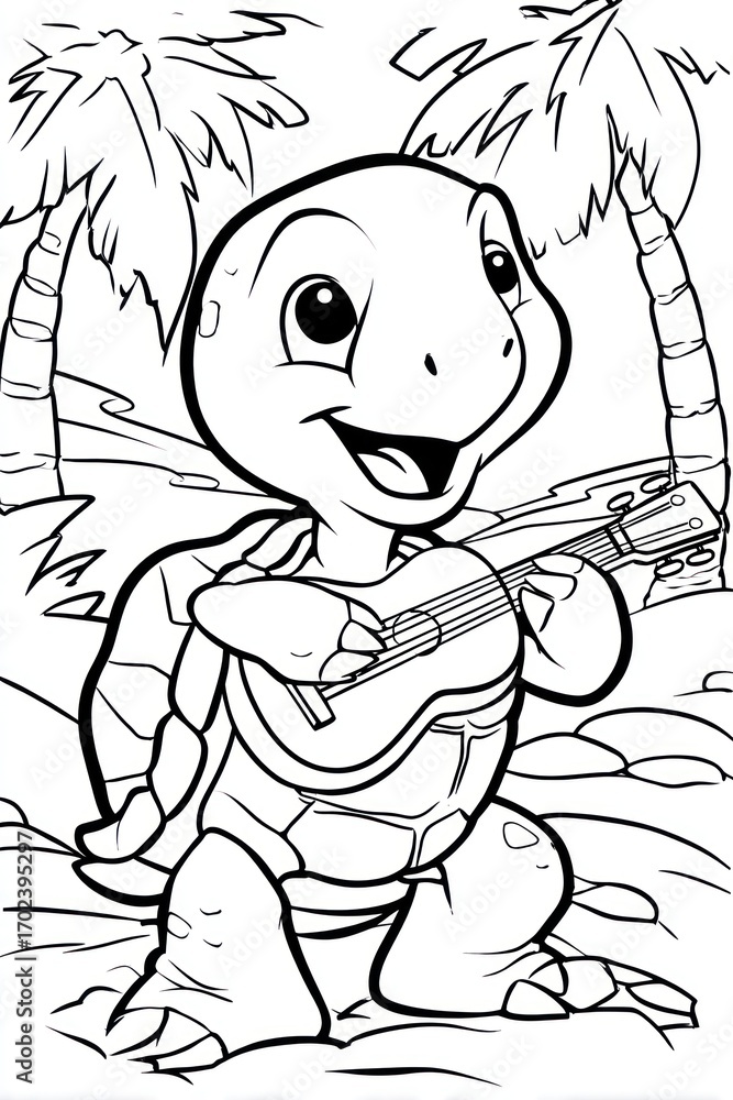 Fototapeta premium Cartoon turtle playing guitar