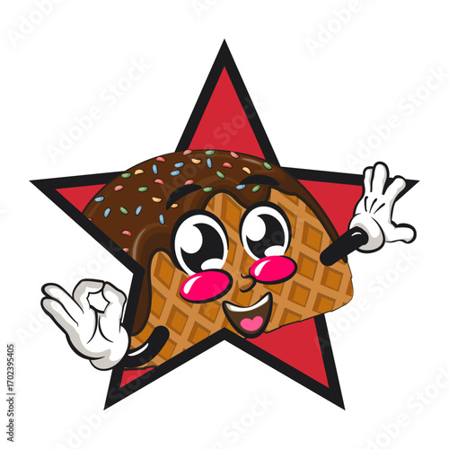 cute choco taco ice cream mascot character vector illustration out from of a star by giving an OK sign, work of hand drawn