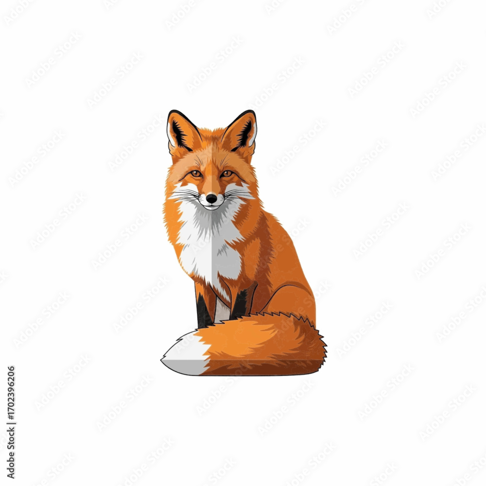 Obraz premium A delightful illustration of a happy sitting red fox with closed eyes. This charming wildlife animal character is presented in a clean vector style