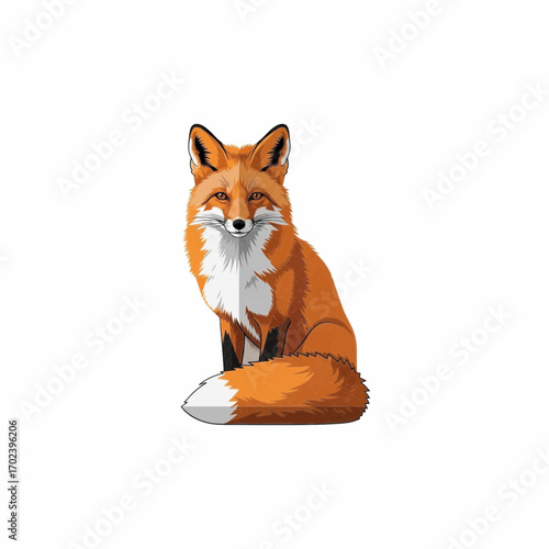 A delightful illustration of a happy sitting red fox with closed eyes. This charming wildlife animal character is presented in a clean vector style