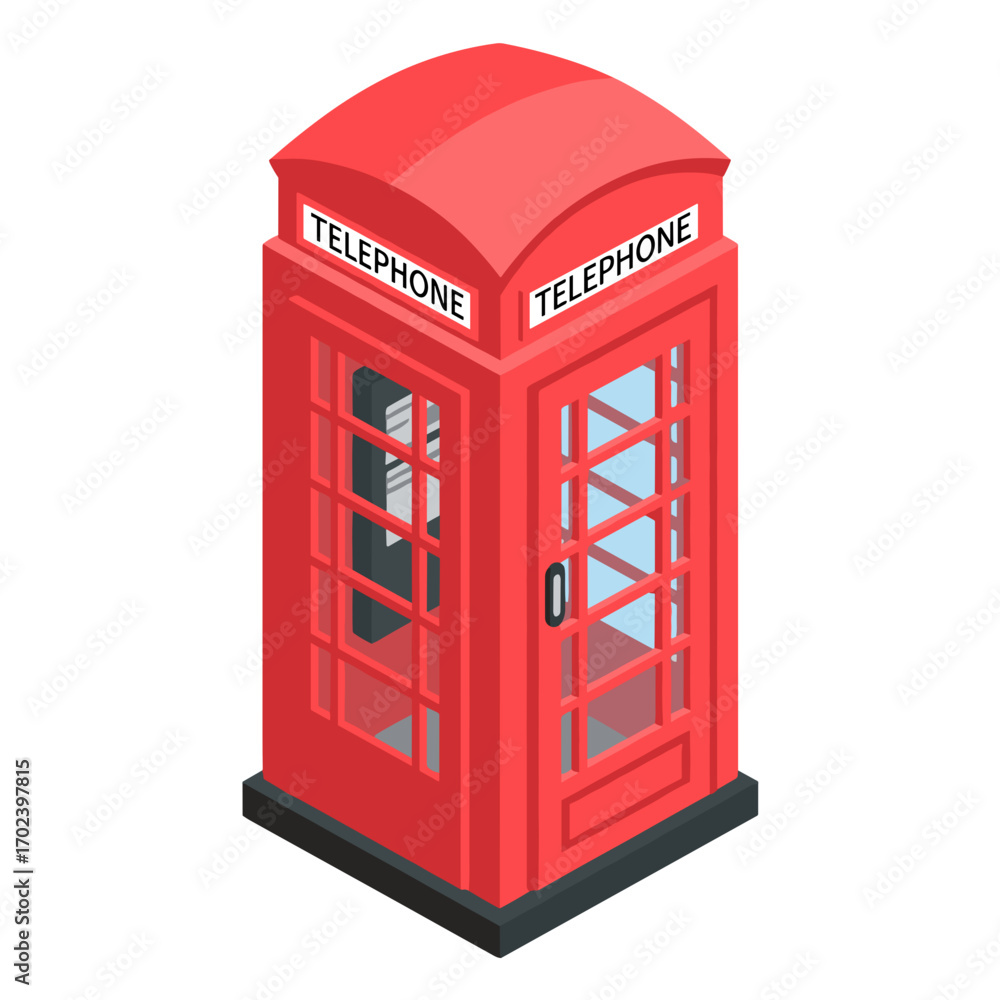 Obraz premium Isometric Red Telephone Booth Illustration: A Classic British Icon in Vector Style