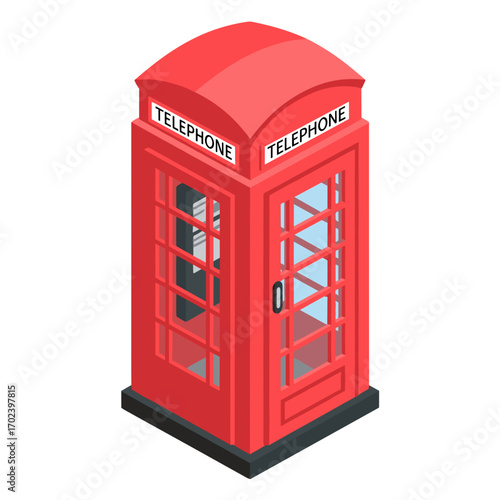 Isometric Red Telephone Booth Illustration: A Classic British Icon in Vector Style
