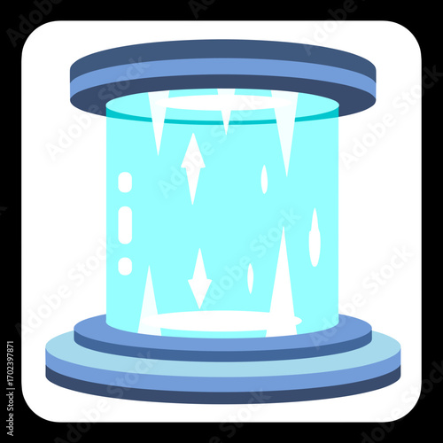 Futuristic Teleportation Device with Blue Light and Arrows, a Concept for Technology and Travel