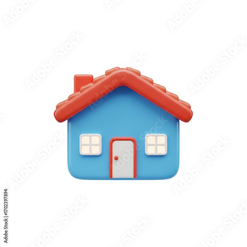 Blue house red roof cartoon home real estate residential property architecture building construction lodging on transparent background