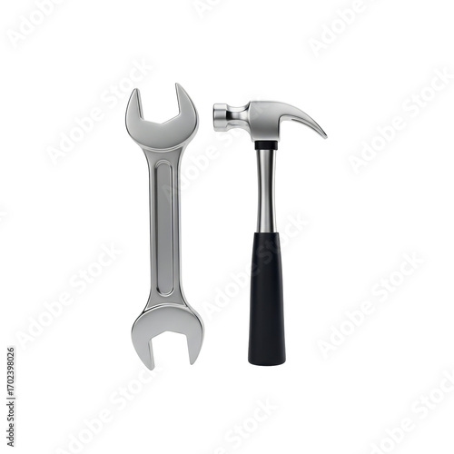 Wrench hammer tool repair construction equipment hardware diy fix metal steel instrument maintenance work on transparent background
