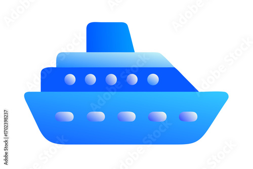 Stylized blue cruise ship illustration with smooth gradient and rounded windows on a black background