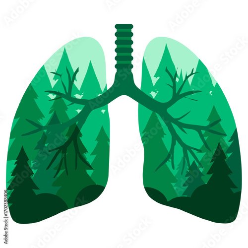 Abstract Lungs Filled with a Green Forest, Representing Respiratory Health and Environmental Awareness Illustration