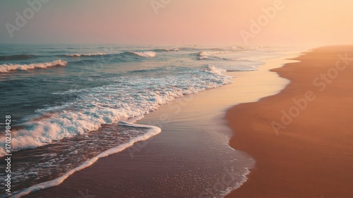 Empty Beach at Sunset with Calm Waves – Minimalist Nature Background for Design and Web