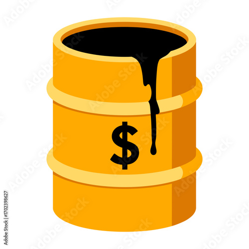 Crude Oil Barrel with Dollar Sign and Spillage, Representing Oil Industry and Economy