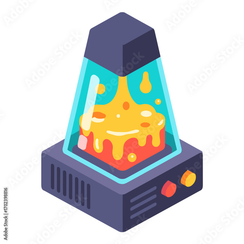 Isometric Lava Lamp Illustration with Yellow and Orange Liquid Inside a Glass Container