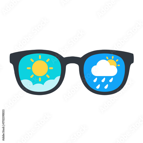 Optimistic Outlook: Sunglasses Reflecting Sunny and Rainy Weather Conditions Illustration