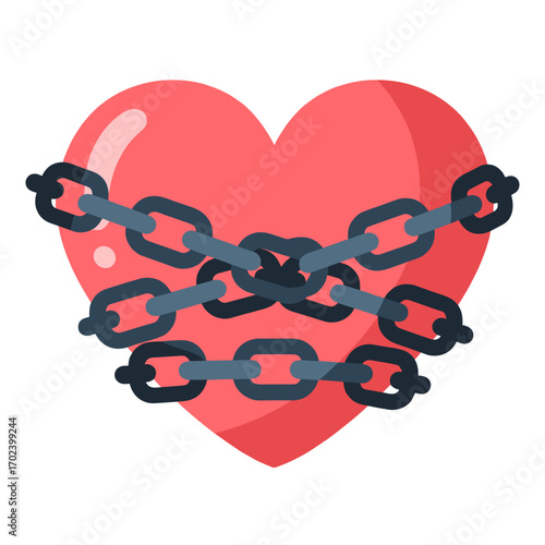 Illustration of a Red Heart Bound by Chains, Symbolizing Emotional Restraint and Confinement