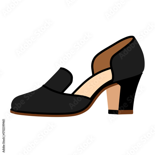 Elegant Black Women's Dress Shoe with Heel, Fashionable Footwear Illustration for Style and Design
