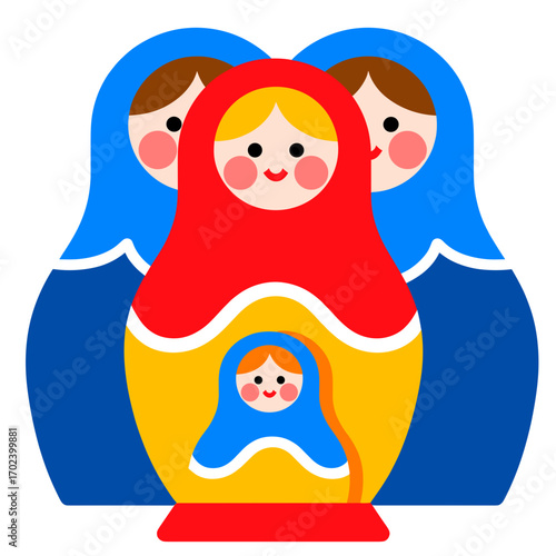 Colorful Matryoshka Dolls Illustration: A Stacked Set of Traditional Russian Nesting Dolls