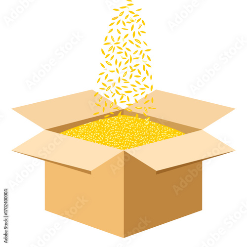 Falling Grain into a Cardboard Box Illustration, Representing Abundance and Harvest with Simple Design